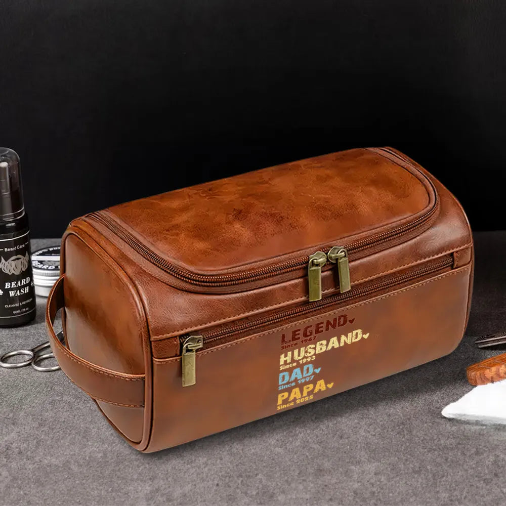 Legend Husband Dad Grandpa - Personalized Leather Toiletry Bag - Gift For Grandpa, Gift For Father, Father's Day Gift