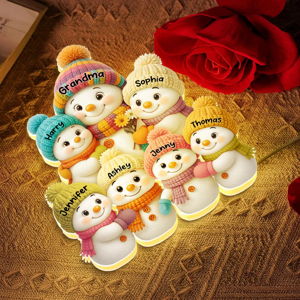 Snowman Mom Grandma and Grandkids - Personalized Acrylic Light Box - Christmas Gift for Grandma