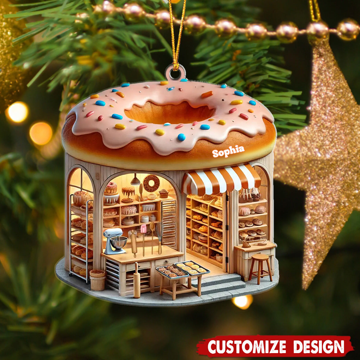 Custom Name Bakery Ornament, Christmas Decoration For Bakery Shop