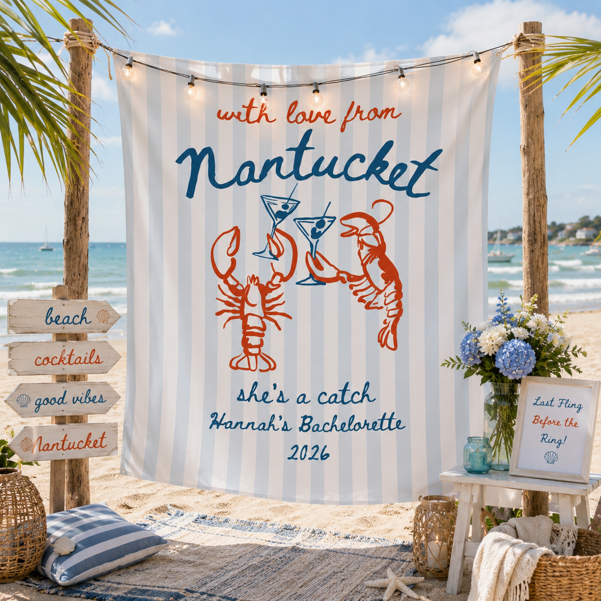 Personalized Coastal Bachelorette Banner | With Love From Bachelorette Party Banner | Beach Bach Weekend Decor