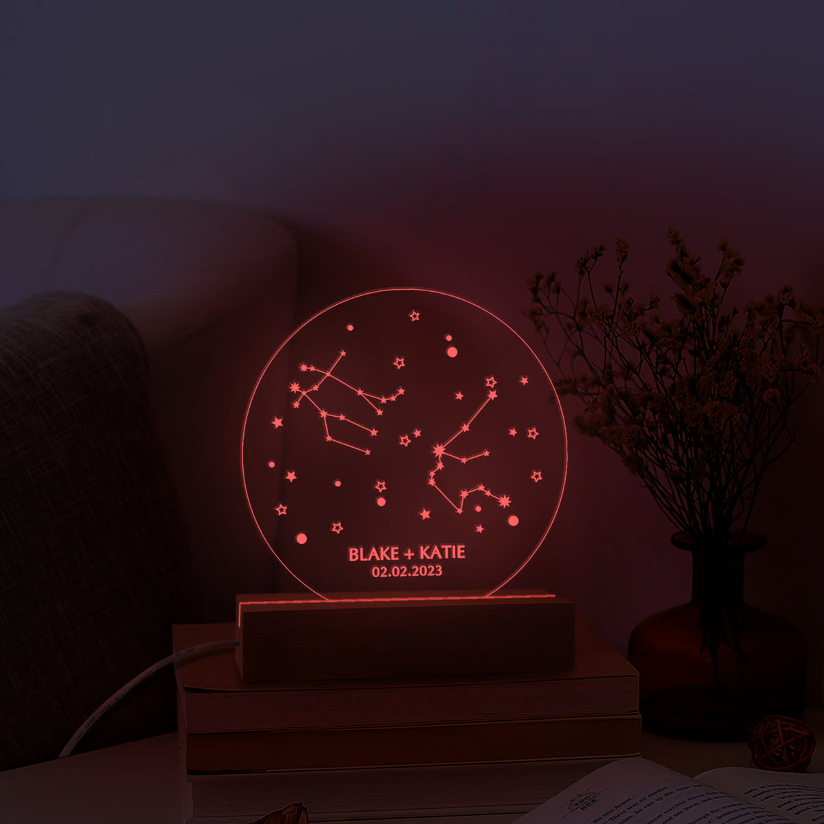 Custom Zodiac Led Light, Valentines Day Gift, Zodiac Night Light, Custom Couples Plaque, Our First Date, Anniversary Plaque, Valentines Gift