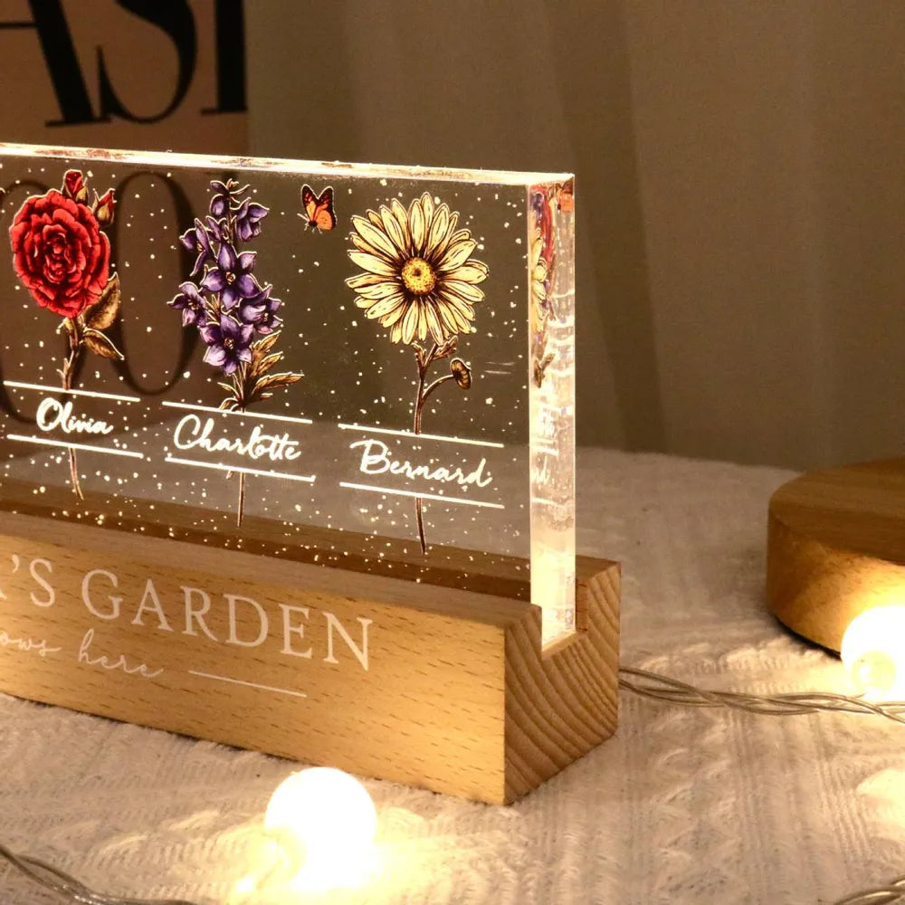 Grandma's Garden Of Grandkids Birth Month Flowers - Personalized LED Night Light - Gift For Grandma, Gift For Mom