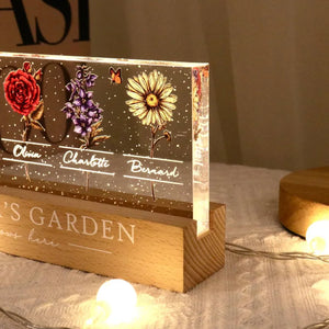 Grandma's Garden Of Grandkids Birth Month Flowers - Personalized LED Night Light - Gift For Grandma, Gift For Mom