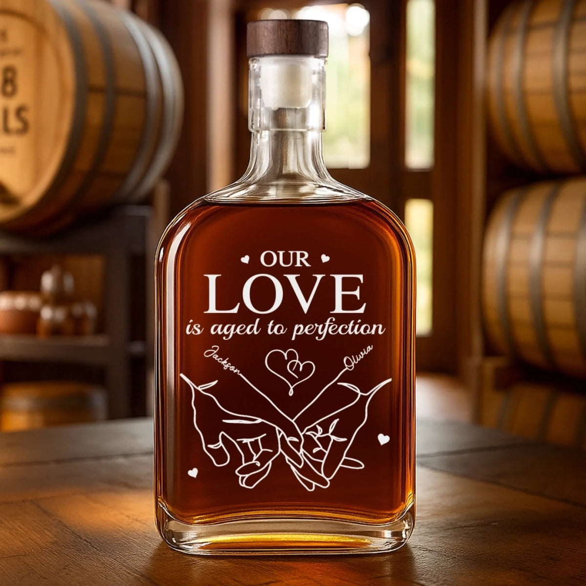 Our Love Is Aged To Perfection - Personalized Whiskey Bottle - Anniversary Gift, Valentine's Day Gift For Couple