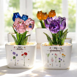 First Mom Now Grandma - Personalized Mini Glass Flower Pot - Gift For Grandma, Mom, Mother's Day Gift