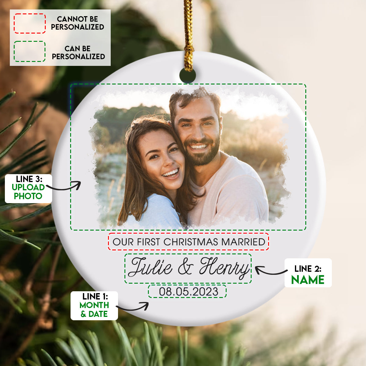 Our First Christmas Married Upload Photo - Personalized Ornament - Christmas Gift