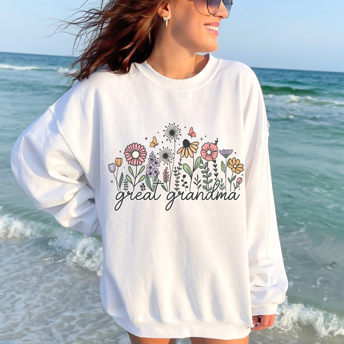 Flower Great Grandma With Kids Names - Personalized Apparel - Gift For Grandma