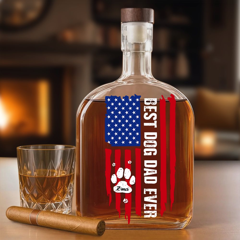 Best American Dog Dad Ever - Personalized Whiskey Bottle - Gift For Dog Lover, Dog Dad