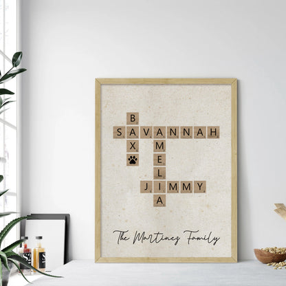 Personalized Family Name Sign, Custom Family Letter Tile Print, Name Puzzle, Last Name Sign, Gift for Best Friend, Family