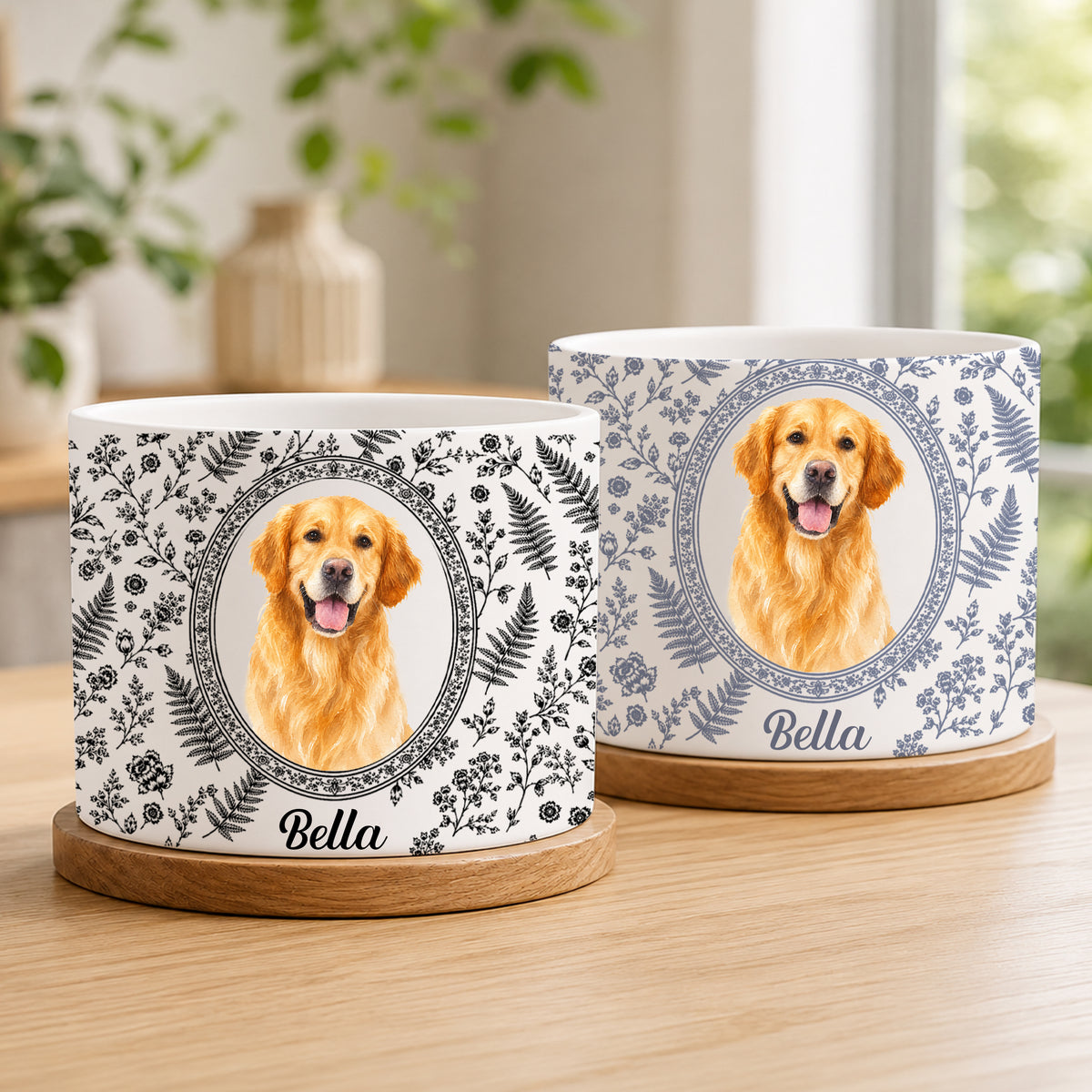Custom Photo Single-Color Watercolor Dog Cat Pet Pet Portrait - Personalized Plant Pot