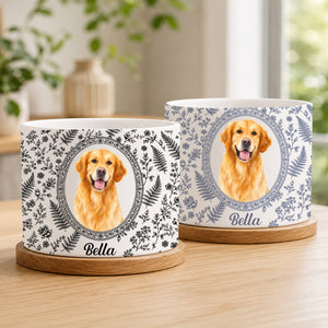 Custom Photo Single-Color Watercolor Dog Cat Pet Pet Portrait - Personalized Plant Pot