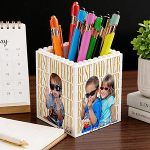 Personalized Photo Dad Building Block Pen Holder, Brick Photo Pencil Pot, Fathers Day Gift, Gift for Dad, Fathers Day Gift from Kids
