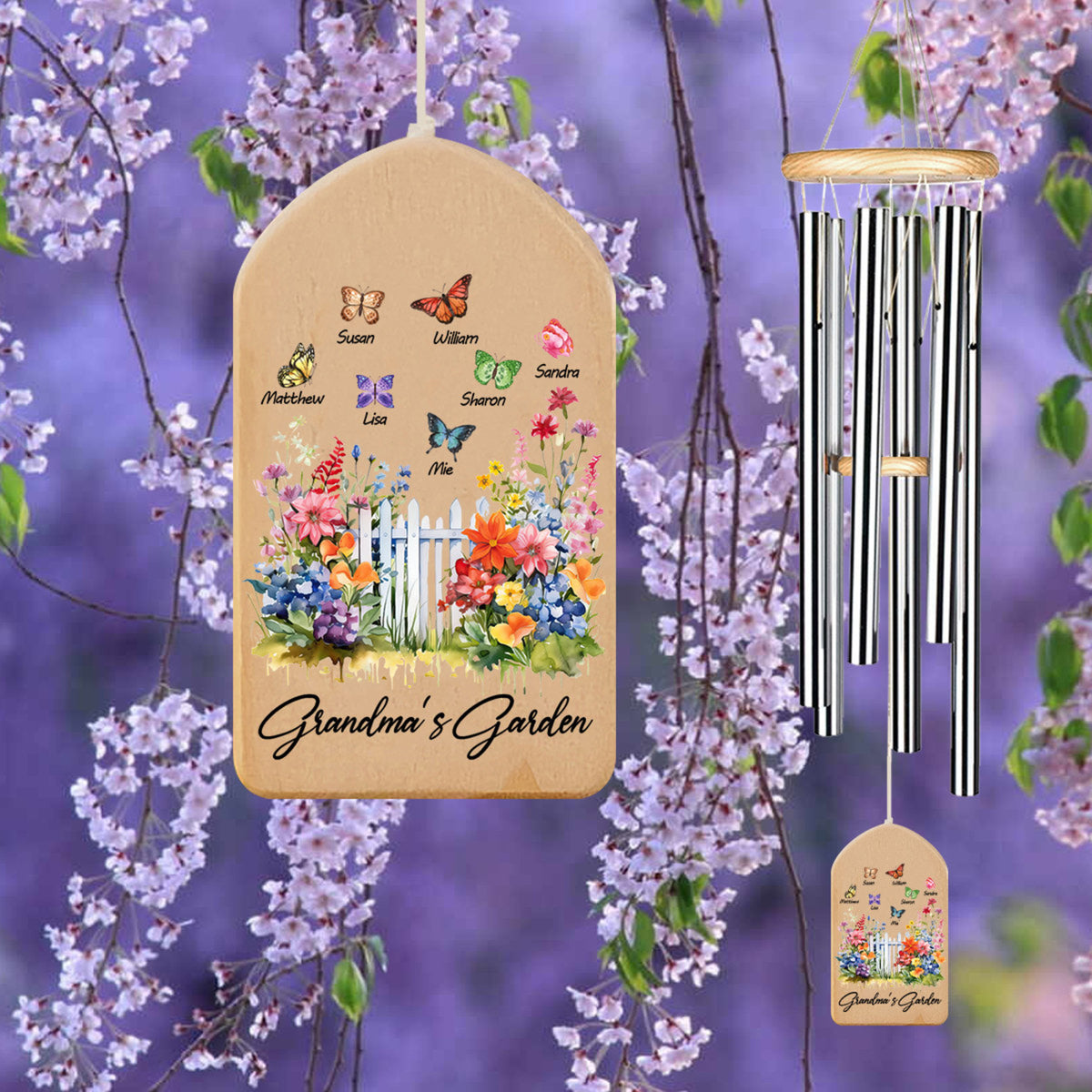 Grandma's Garden Butterflies - Personalized Wind Chime - Gift For Grandma, Mother's Day, Birthday Gift