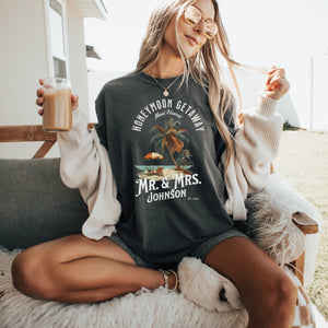 Funny Custom Honeymoon Mr. & Mrs. Shirts - Personalized Beach Honeymoon Tees - Maui Hawaii or Your Dream Destination