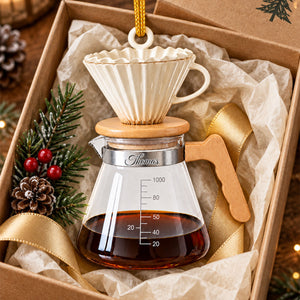 Personalized Coffee Lover Christmas Ornament, Custom Name Barista Gift, Pour Over Coffee Maker Decor, Coffee Shop Owner Xmas Tree Hanging