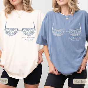 Summer Bachelorette Party Shirts, Orange Main Squeeze Bach, Fresh Off The Market Shirts, Bikini Bachelorette Shirts, Bach Party Tees