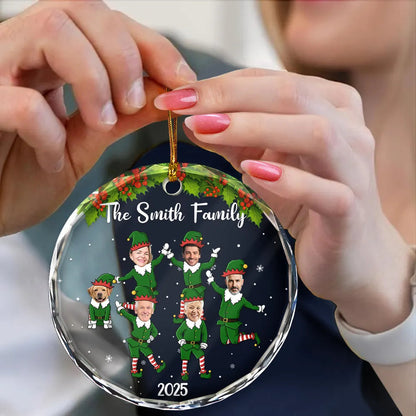 Custom Photo Playful Elves - Personalized Crystal Ornament - Christmas Gift For Family