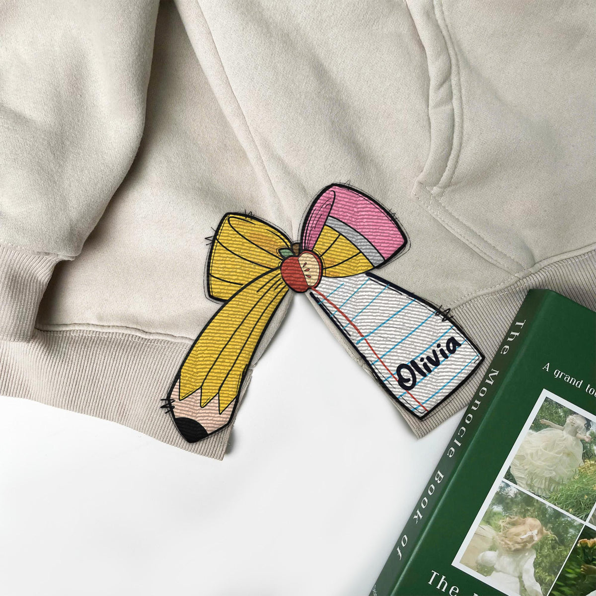 Custom Name Teacher Coquette Side Bows Cut-Out Sweatshirt, Plaid Christmas Embroidery Hoodie, School Coquette Bow, Pencil Side Bow Tshirt