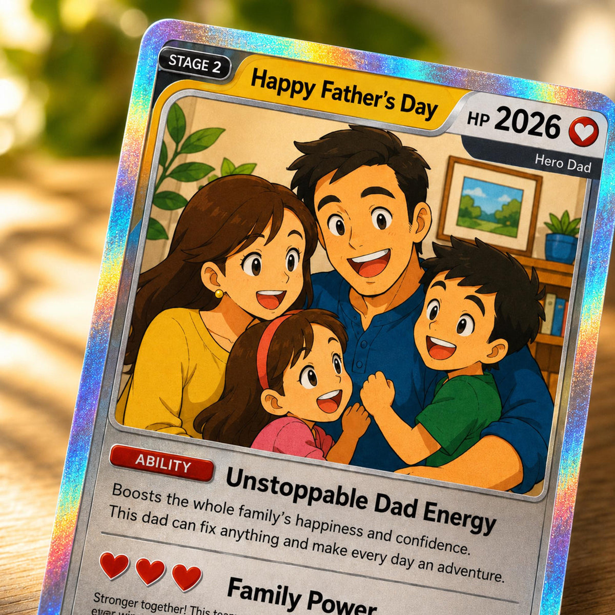 Happy Father's Day Anime Trading Card Personalized Gift for Dad, Custom Anime Fan Gift Card for Father s Day, Unique Dad Collectible Keepsake