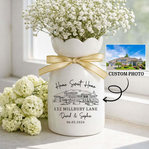 Personalised First Home Gift, Custom Photo New House Ceramic Flower Vase, Housewarming Gift For Couple,Moving In Gift for Friend,Owners Gift