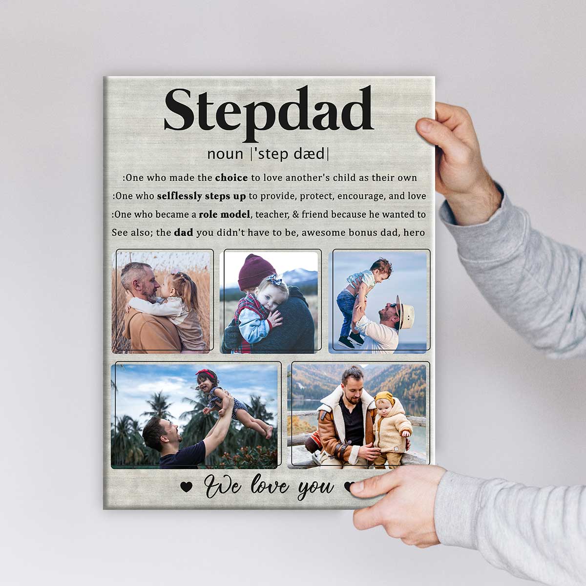 Stepdad Definition Custom Photo Canvas, Personalized Stepped Up Dad Gifts, Stepdad Gift For Father s Day