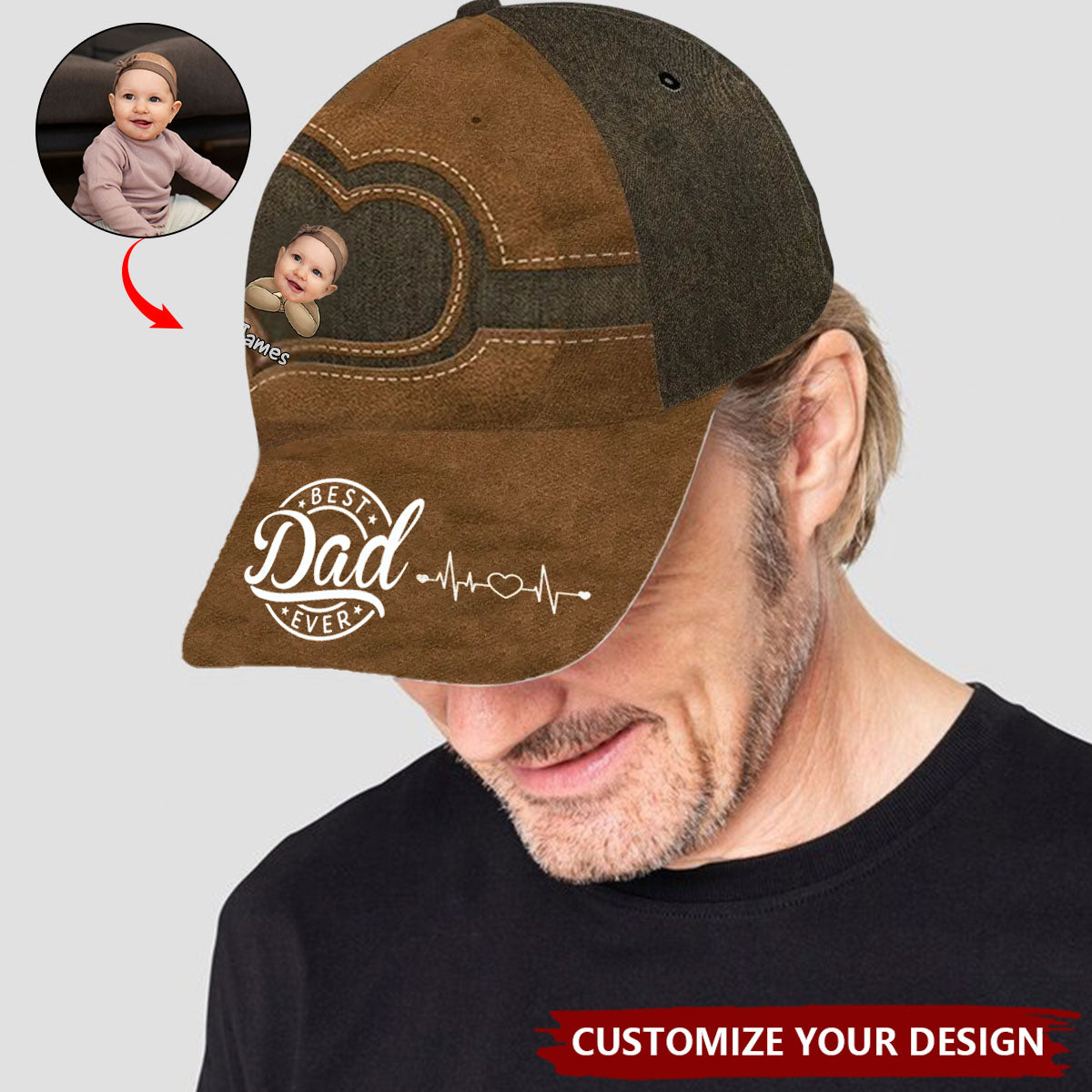 Custom Photo Best Dad Papa Ever - Personalized Classic Cap - Father's Day Gift For Dad, Grandpa