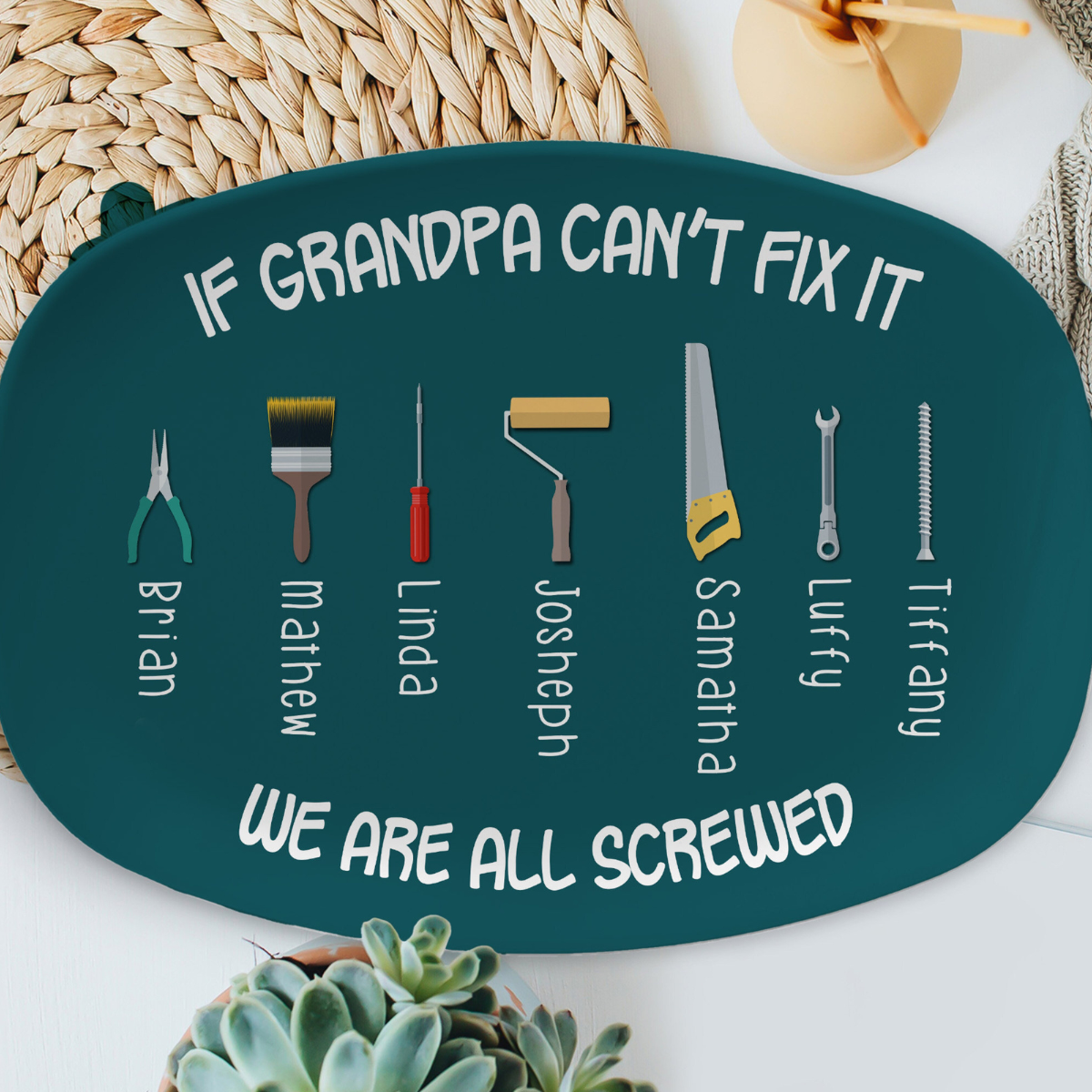 If Grandpa Can't Fix It We Are All Screwed - Personalized Platter- Dad Grandpa Mechanic Tools Gift, Unique Father's Day Gift