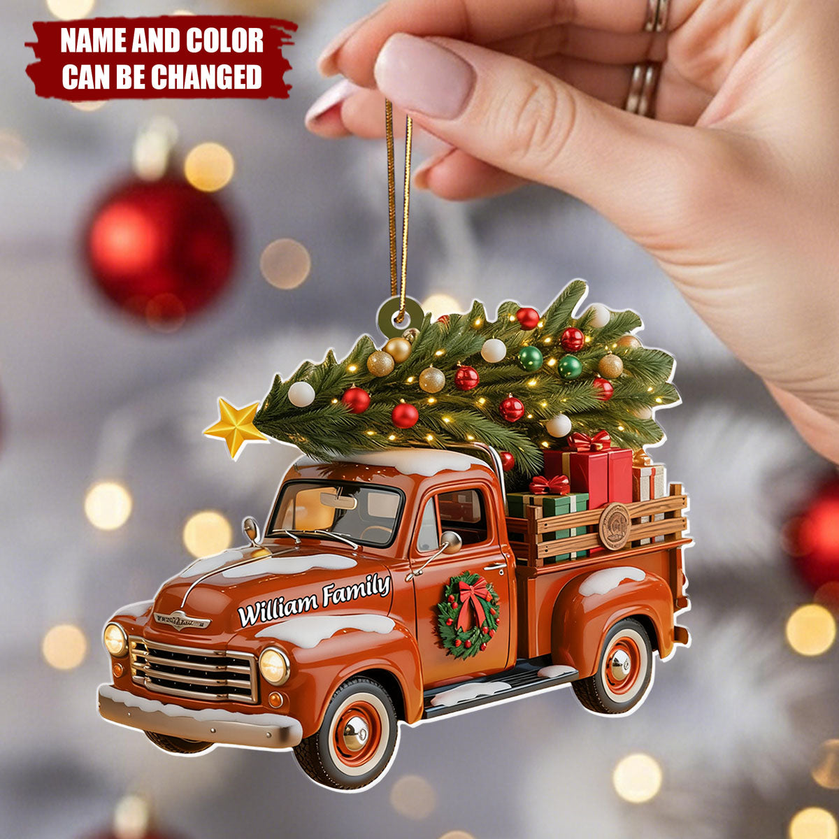 Truck Christmas Personalized Christmas Acrylic Ornament, Christmas Gift For Family