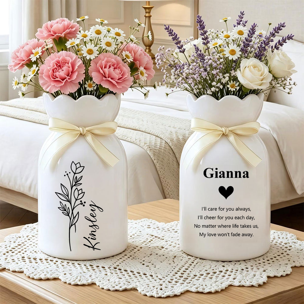 Custom Ceramic Anniversary Vase - Personalized Engagement Gift, Wedding Flower Pot for Couples, Anniversary