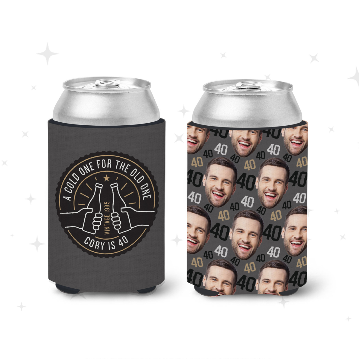 Birthday Picture Face Can Cooler, Cold One For The Old One, Custom Can Coolers, Birthdays And Party Favors