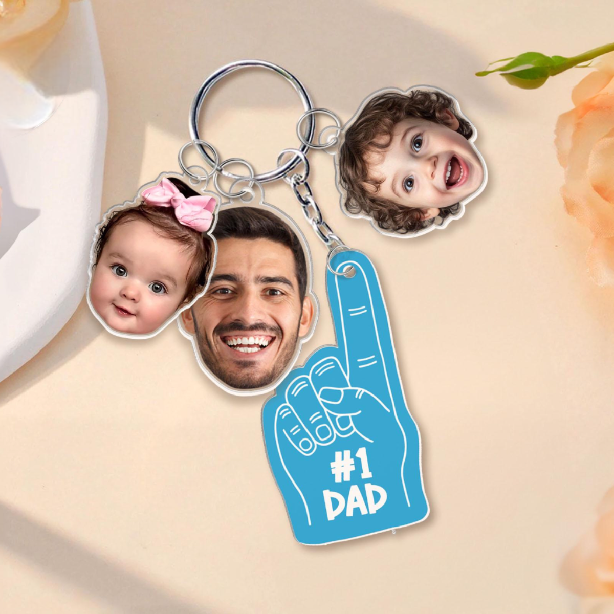 Personalized Father's Day Gift For Dad, Custom Daddy Keychain With Photo Charm, Gift From Kids, Baby Photo Keychain