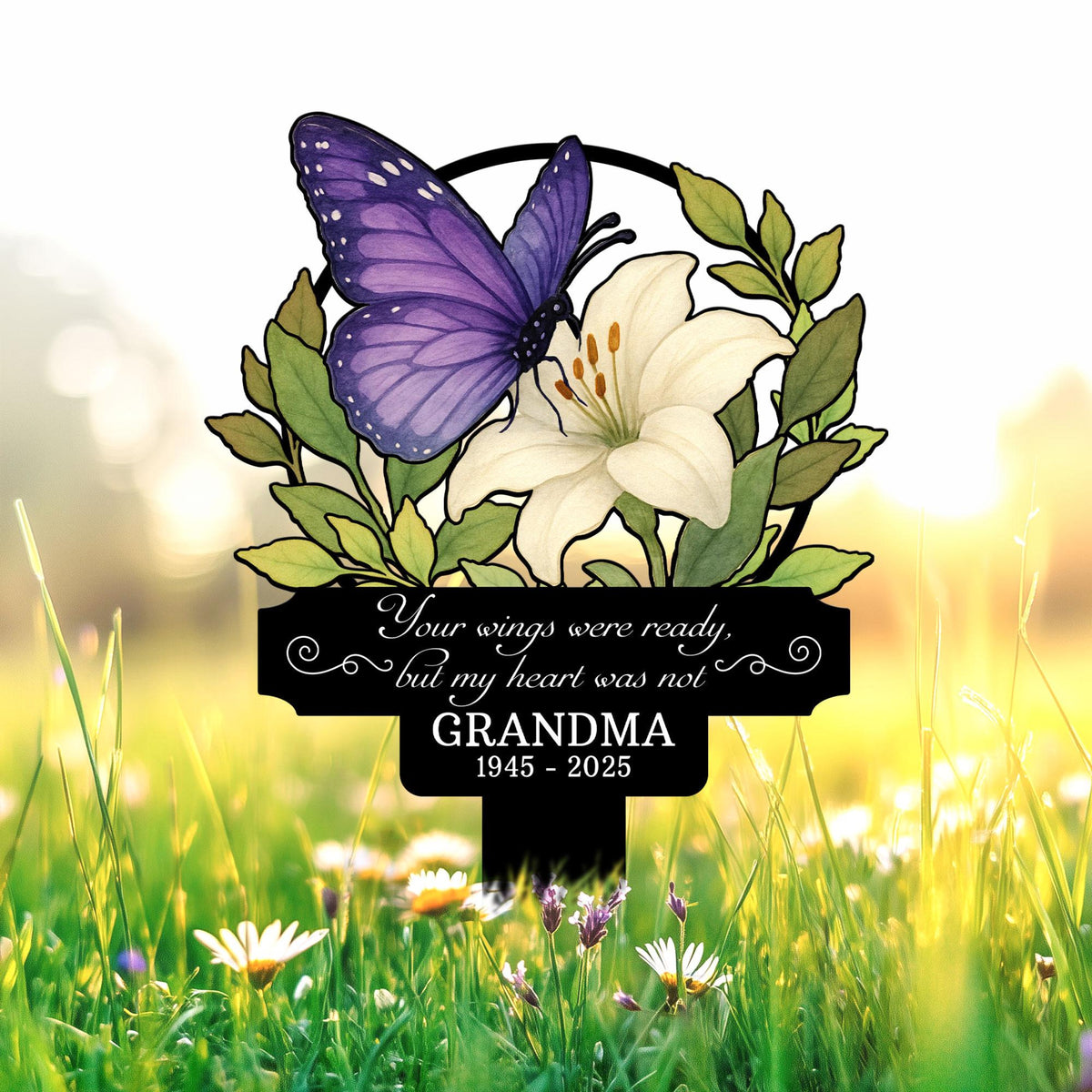 Custom Butterfly Memorial Garden Stake Metal, Loss of Grandma, Mother's Day Bereavement Gift, Grandma Memorial Yard Stake, Nana's Blessings