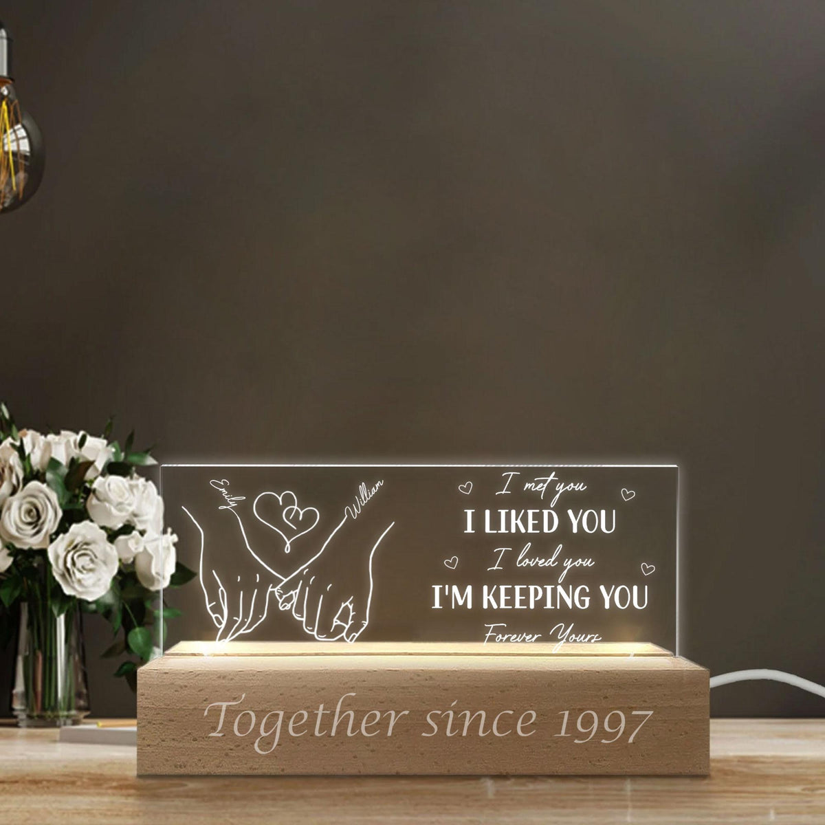 Forever Yours Personalized Couple Night Light, Romantic Valentine Couple, Wedding Gift, Gift for Her, Anniversary Gift, Bedroom Lamp