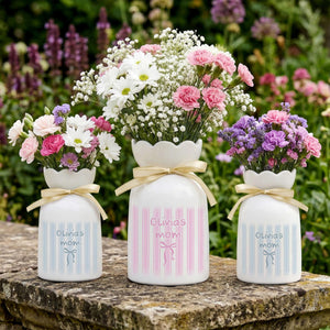 Personalized Floral Ceramic Vase with Custom Name, Elegant Gift for Mom & Home Decor, Mother's Day Gift
