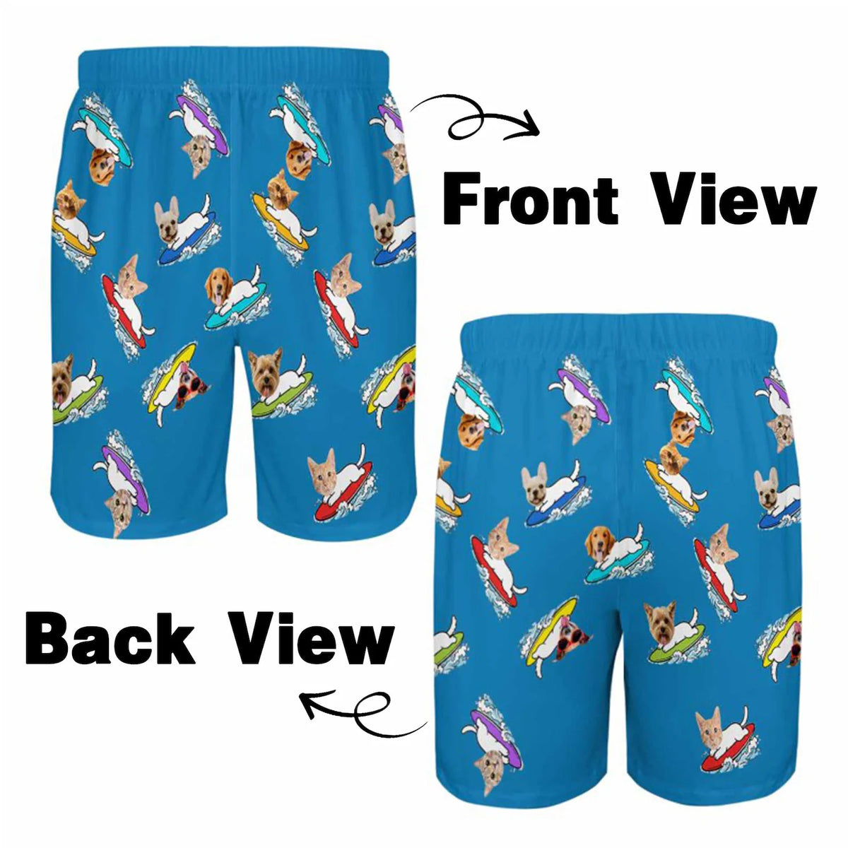 Custom Pet Face Beach Shorts, Personalized Surfing Swim Trunks, Summer Vacation Pet Party swimwear