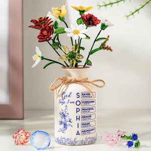 God Says I Am Name Letter In Bible - Personalized Vase With Glass Birth Month Flowers - Christian Gift For Her, Gift For Daughter, Gift For Mom