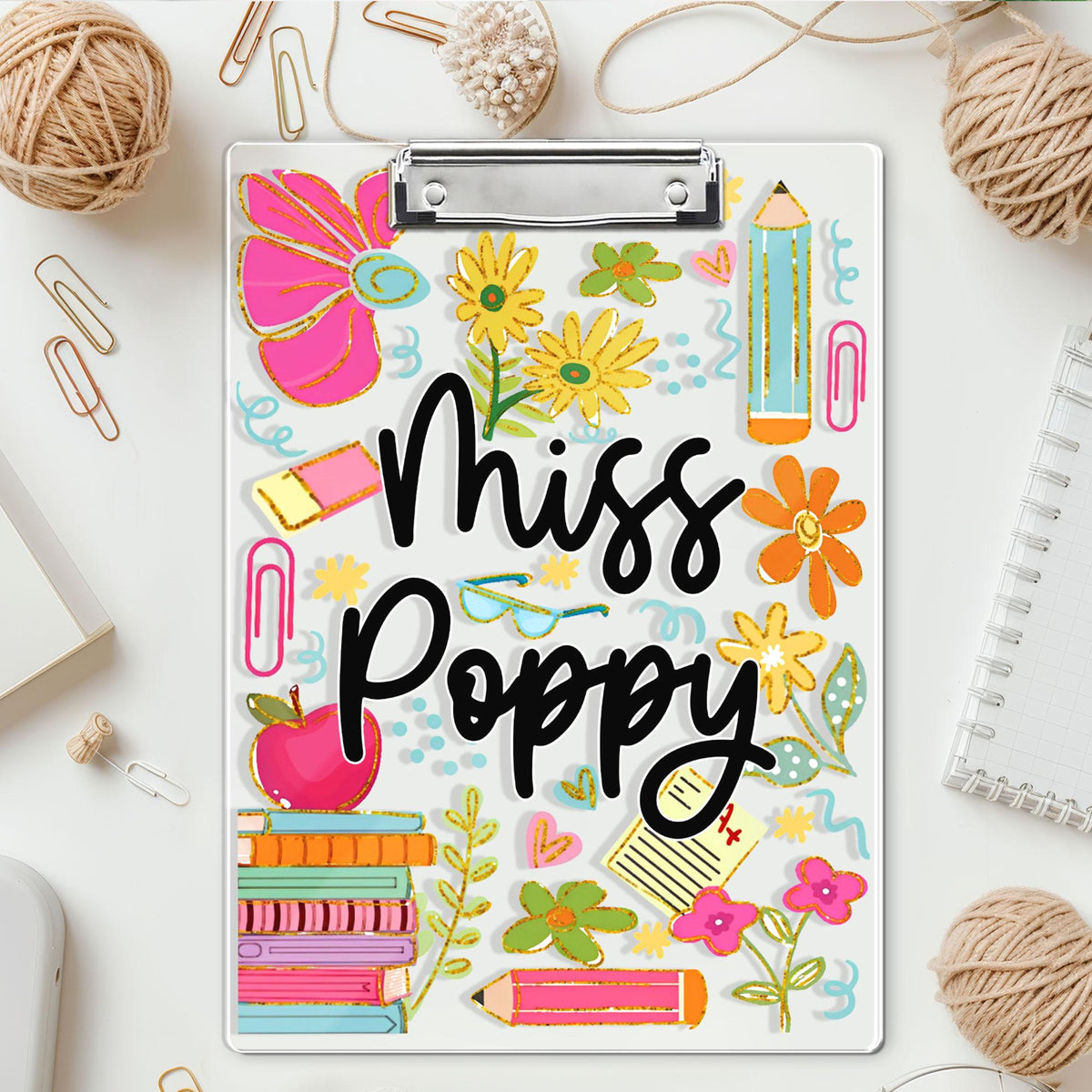 Personalized Teacher Appreciation Gift, Custom Boho Floral Teacher Clipboard, End Of Year Gift, Back To School Teacher School Supplies