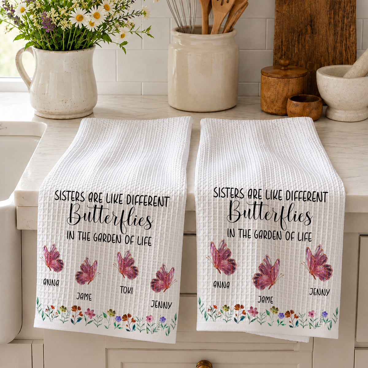 Bestie and Sister Love, Personalized Kitchen Towel, Gift For Sisters, Bestie