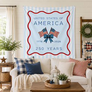America 250th Anniversary Tapestry, USA Wall Hanging,Patriotic 4th Of July Backdrop, Coastal Americana Porch Banner, Summer Party Gift Decor
