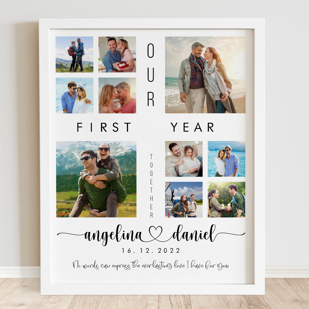 Our First Year Couple Photo Collage - Personalized Canvas - Gift For Couple, 1st Year Anniversary, Valentine's Day Gift