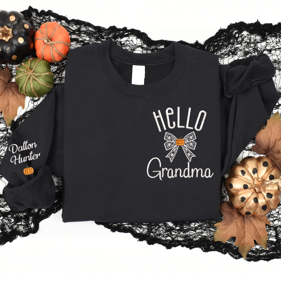 Hello Halloween Gift for Grandma and Kids - Embroidered Apparel - Halloween Coquette Gift For Grandma Mommy