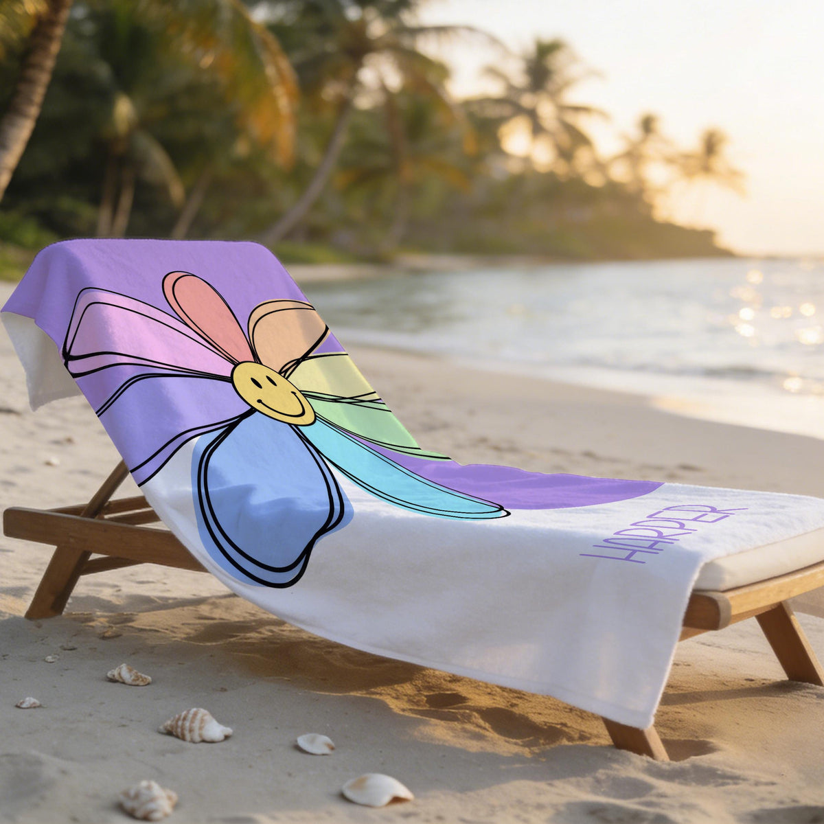 Personalized Brilliant Sun Beach Towel, Custom Name Pool Towel for Girls, Bithday Party Gift For Kids, Tropical Vacation Gift, Beach Lover's Gift