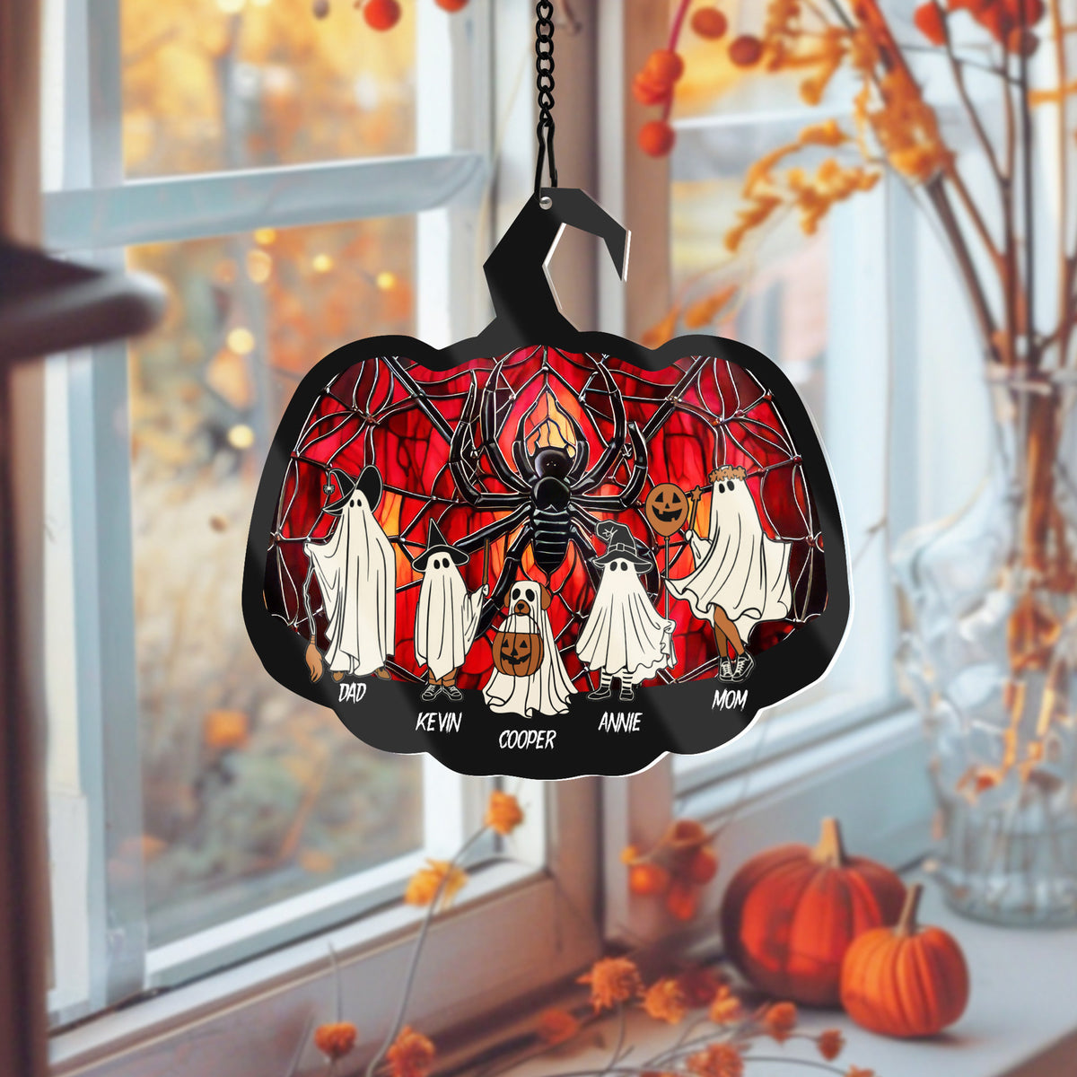 Halloween Ghost Family - Personalized Suncatcher Ornament - Halloween Gift For Family
