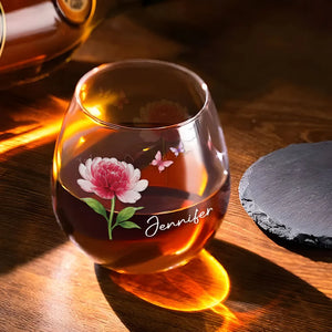 Birth Month Crystal Flower - Personalized Whiskey Glass - Christmas Gift For Sister, Bestie, Family