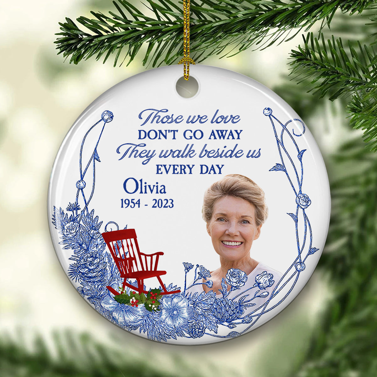 I Am Always With You Blue Toile Custom Photo - Personalized Ornament - Memorial Gift