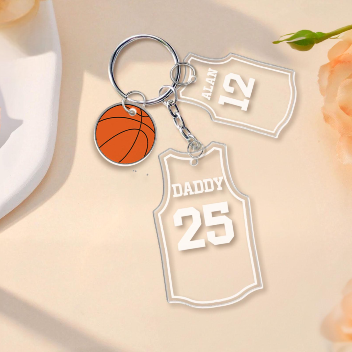 Daddy Basketball Team Keychain Gift, Father's Day Gift from Son Daughter, Personalized Keychain with Kid Names, Gift for Husband, Dad Gift