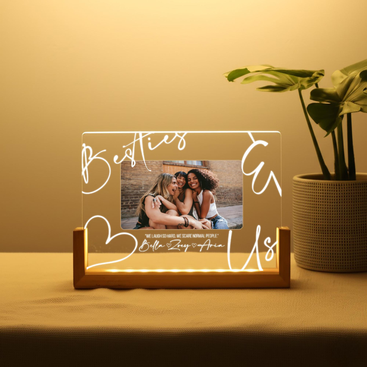 Custom Best Friend Acrylic Photo Night Lamp, Personalized LED Gift for Girls, Custom Quote and Names for Friendship
