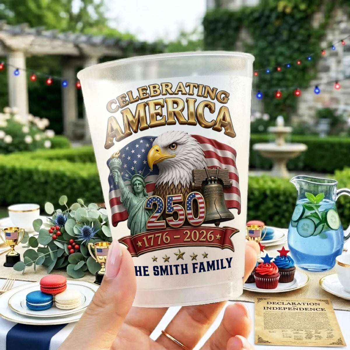 Celebrating National Birthday - Personalized Plastic Frosted Water Cup - Patriotic Gift For Family, 4th Of July Gift