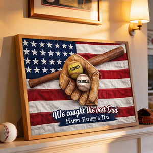 Nation Flag Baseball We Caught The Best Dad - Personalized Canvas - Father's Day Gift for Dad, Husband