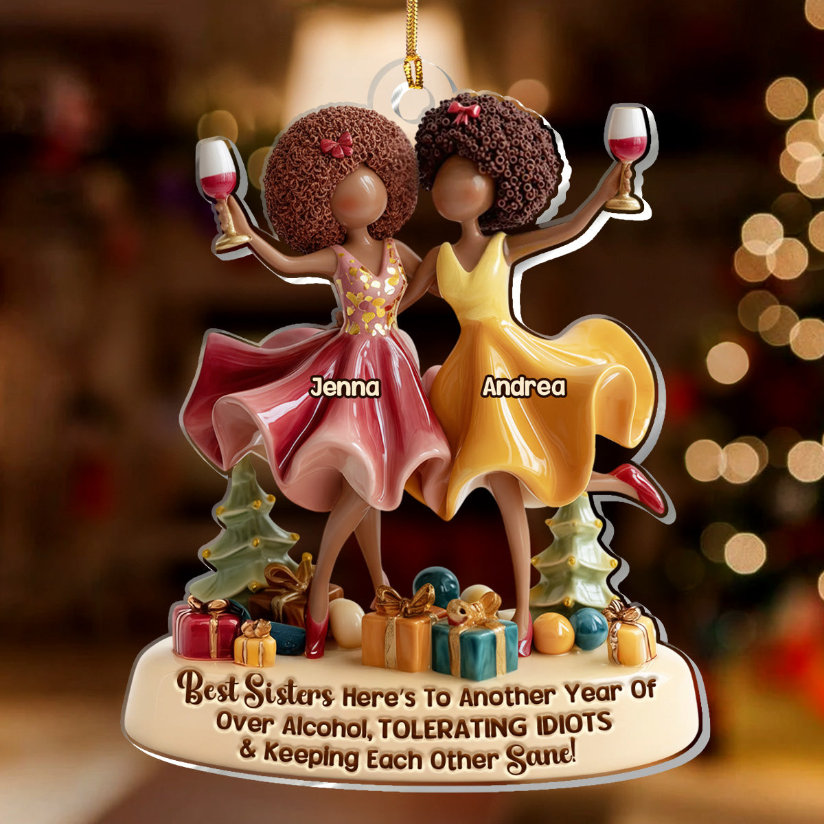 We'll Be Friends Until We're Old And Senile Party Girls - Personalized Acrylic Ornament - Christmas Gift For Black Sistas, Sisters, Friends